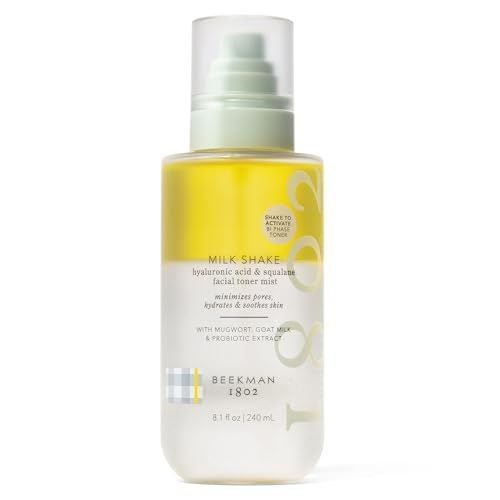 Beekman 1802 Milk Shake Hydrating Face Mist - Hyaluronic Acid Squalane Facial Mist Minimizes Pores Gently Moisturizes - Makeup Setting Spray - Fragrance-Free