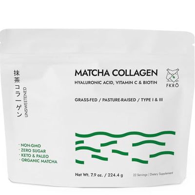 FKRO Matcha Collagen Powder w Biotin, Hyaluronic Acid Vitamin C - Healthy Hair, Skin Nails - Natural Type I III Hydrolyzed Collagen Powder, Unsweetened Matcha Latte - 22 Servings, 7.9oz