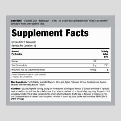 Piping Rock Liquid Hyaluronic Acid Supplement 100mg 16 fl oz Berry Flavor Vegetarian Formula Non-GMO, Gluten Free
