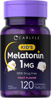 Carlyle Kids Melatonin 1mg 120 Chewable Tablets Fruit Flavor Vegetarian Supplement Non-GMO, Gluten Free Formula