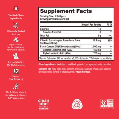 HUM Red Carpet - Skin Hair Supplement - Black Currant Seed Oil for Glowing Skin Strong Thicker Hair with Vitamin E Omegas 36 - Hair Growth Vitamins for Women (60-Count)