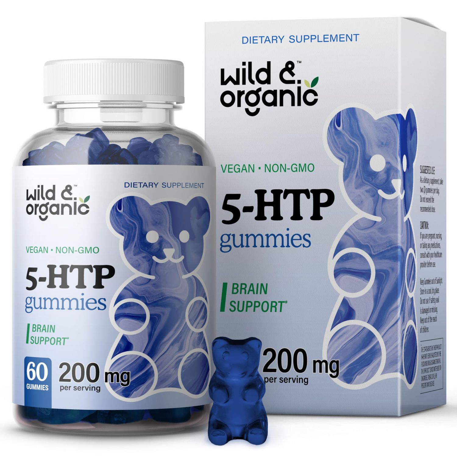 Wild Organic 5-HTP 200mg Mood Gummies - L-Tryptophan for Relaxation and Natural Calm - 5 HTP Supplement for Brain Support - 60 Vegan, Non-GMO 5HTP Gummies