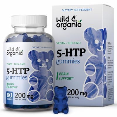 Wild Organic 5-HTP 200mg Mood Gummies - L-Tryptophan for Relaxation and Natural Calm - 5 HTP Supplement for Brain Support - 60 Vegan, Non-GMO 5HTP Gummies