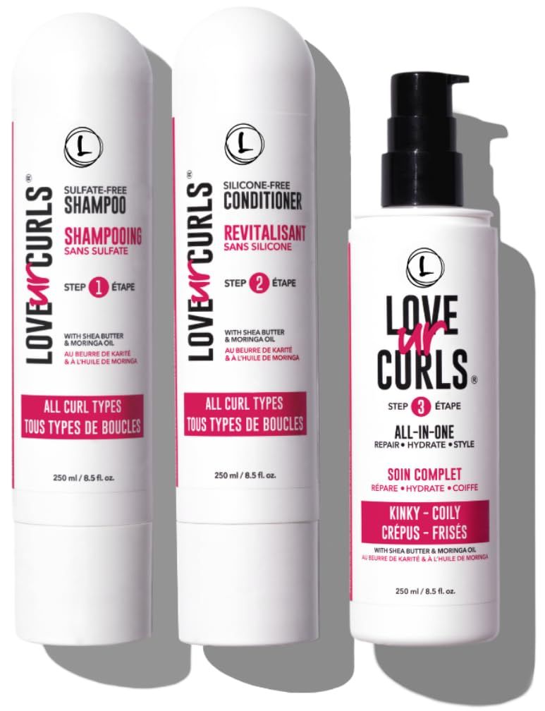 Love Ur Curls - Shampoo Conditioner Set with All in One Curl Cream Styler for Kinky Coily Hair, 3 Step System for Repair and Moisturizing