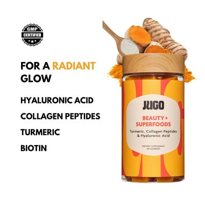 JUGO Beauty Superfood Gummies Biotin Collagen for Hair, Skin, and Nails Biotin 2500 mcg Hyaluronic Acid 40 Count Gelatin-Free, Non-GMO