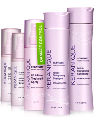 Keranique Damage Control Set for Thinning Hair - Shampoo and Conditioner for Damaged Hair, Follicle Booster Serum, Lift Repair Spray - Keratin Enriched Repair Products for Women with Dry, Thin Hair
