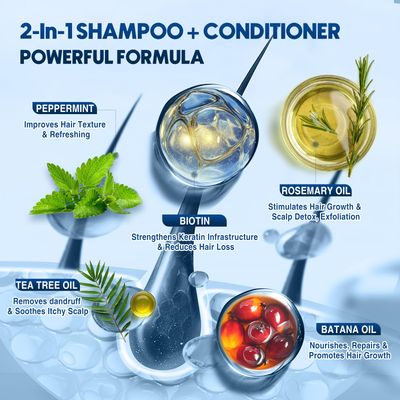 Hair Growth Shampoo for Men, 2-in-1 Biotin Thickening Shampoo Conditioner for Hair Loss and Thinning, Infused Rosemary Tea Tree Oil Batana Oil Mint, Sulfate Free Mens Hair Shampoo, 10.15 fl.oz