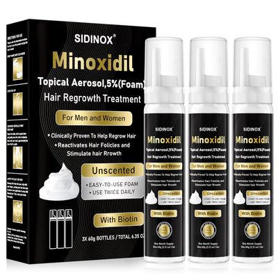 5 Minoxidil Foam for Men Women - Hair Growth Treatment with Biotin, Non-Greasy Fast Absorbing Foam for Thinning Hair, Regrow Fuller Thicker Hair Beard, 3 Month Supply (3 x 2.12 oz)