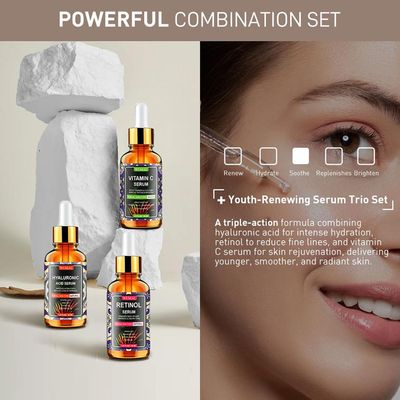 Wumal 3 Pack Face Serum Set - Includes Vitamin C, Retinol Hyaluronic Acid - Firming, Brightening Hydrating - Reset Your Skin Day and Night