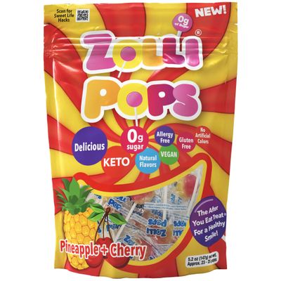 Zollipops Cherry-Pineapple Duo Pops - Sugar-Free, Allergy-Free, Vegan, KETO Diabetic Friendly, Clean Teeth Candy, Red-Yellow - Enjoy the Dynamic Duo of Cherry and Pineapple