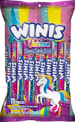 Chewy Candy Swirl, Winis Unicorn, Cotton Candy Flavored, Sharing Size 4.2 Oz Bag - 11 Pieces, Halloween assorted