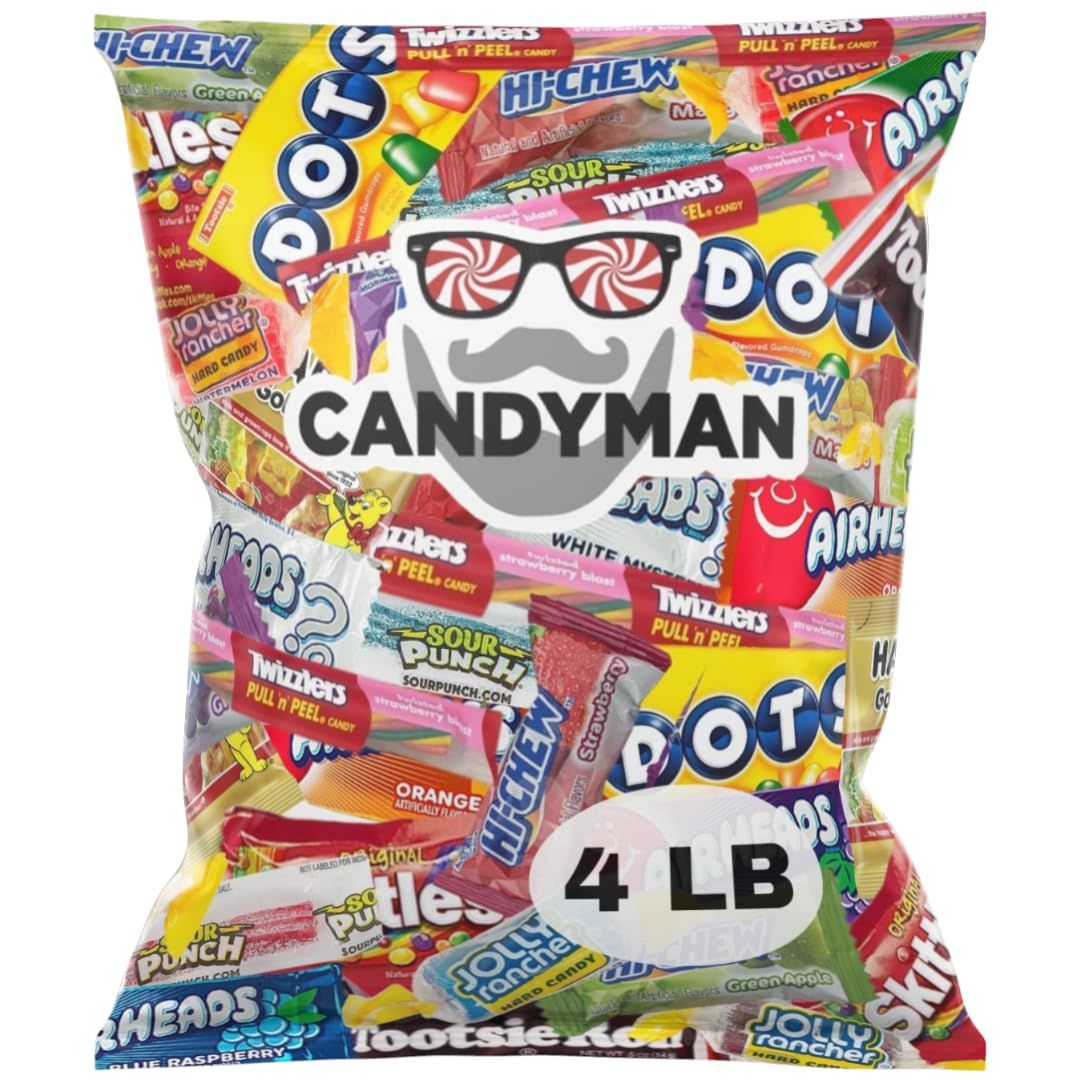 CANDYMAN Assorted Candy Variety Pack 4lbs of Candies Stuffers, Easter Basket Stuffers, Bulk Candy for Party Favors Goodie Bags for Birthday Party, Candies in Bulk Individually Wrapped