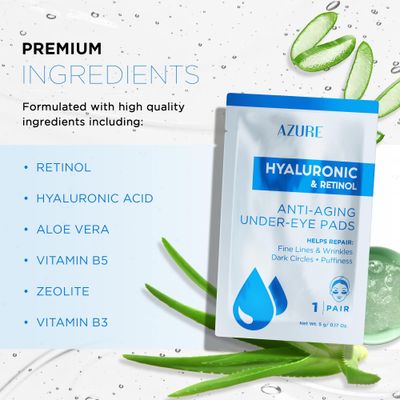 AZURE Hyaluronic Retinol Anti Aging Under Eye Pads- Moisturizing Rejuvenating Eye Mask Patches - Reduces Fine Lines, Wrinkles, Dark Circles Puffiness - Skin Care Made in Korea - 10 Pairs