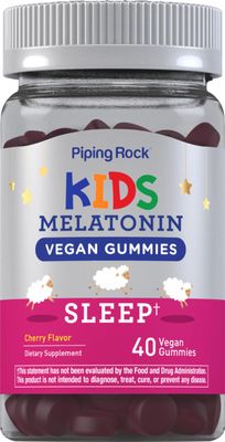 Piping Rock Kids Melatonin Gummy 1mg 40 Gummies Cherry Flavor Vegan, Non-GMO, Gluten Free Supplement