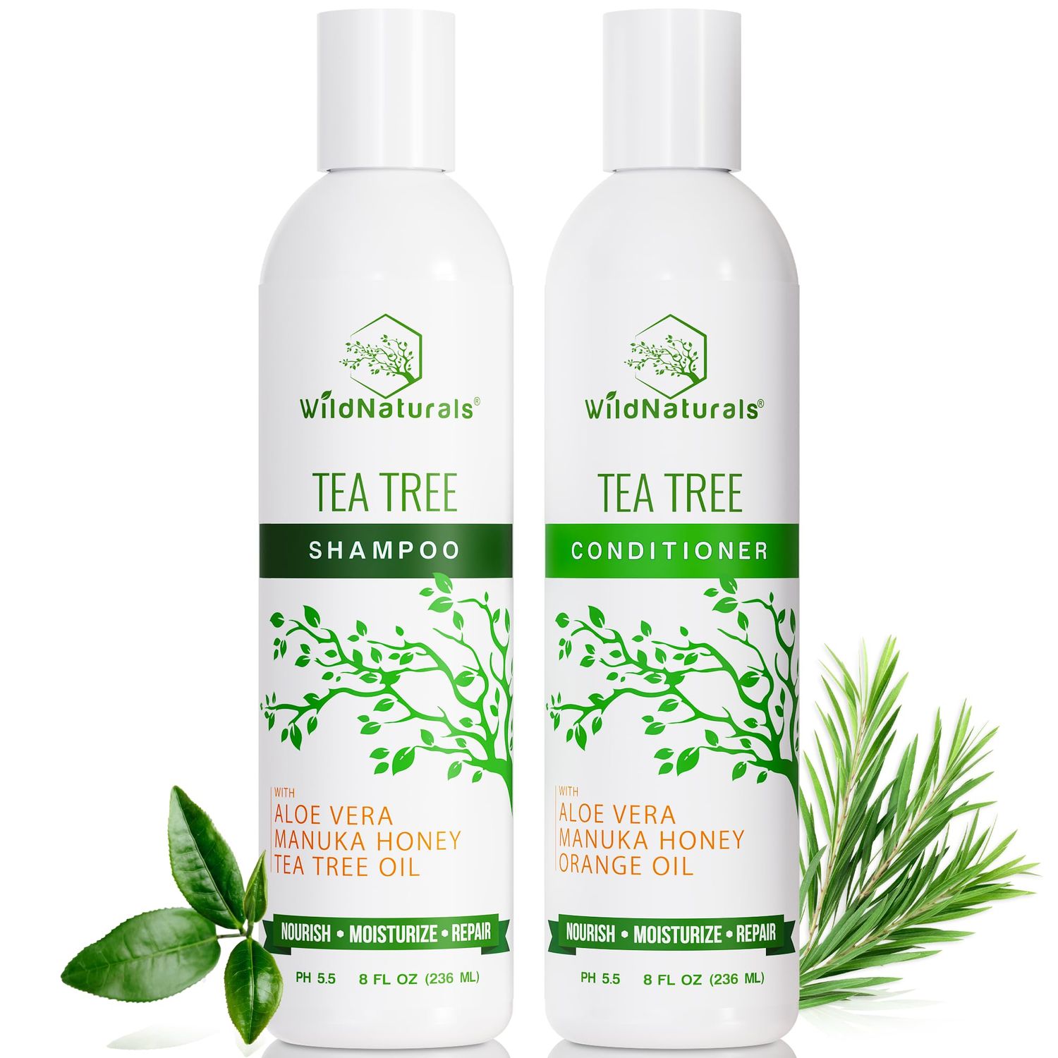 Tea Tree Oil Shampoo and Conditioner Set - Dry Scalp Treatment for Itchy Relief - Anti-Dandruff Thickening Formulas for Men Women, All Hair Types