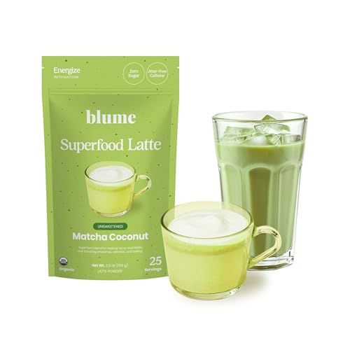Blume Superfoods Latte Organic Matcha Green Tea Powder with Coconut, L-Theanine and Natural Caffeine for Energy Focus - Matcha from Shizuoka Japan - 25 Servings