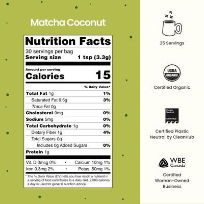 Blume Superfoods Latte Organic Matcha Green Tea Powder with Coconut, L-Theanine and Natural Caffeine for Energy Focus - Matcha from Shizuoka Japan - 25 Servings
