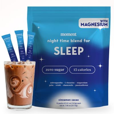 Moment Sleep Powder (Shark Tank) Hot Chocolate Melatonin Alternative 0 Sugar Low Calorie Mushroom Drink Adaptogens, Reishi, GABA, Magnesium, Chamomile Keto Dairy Free 15 Servings