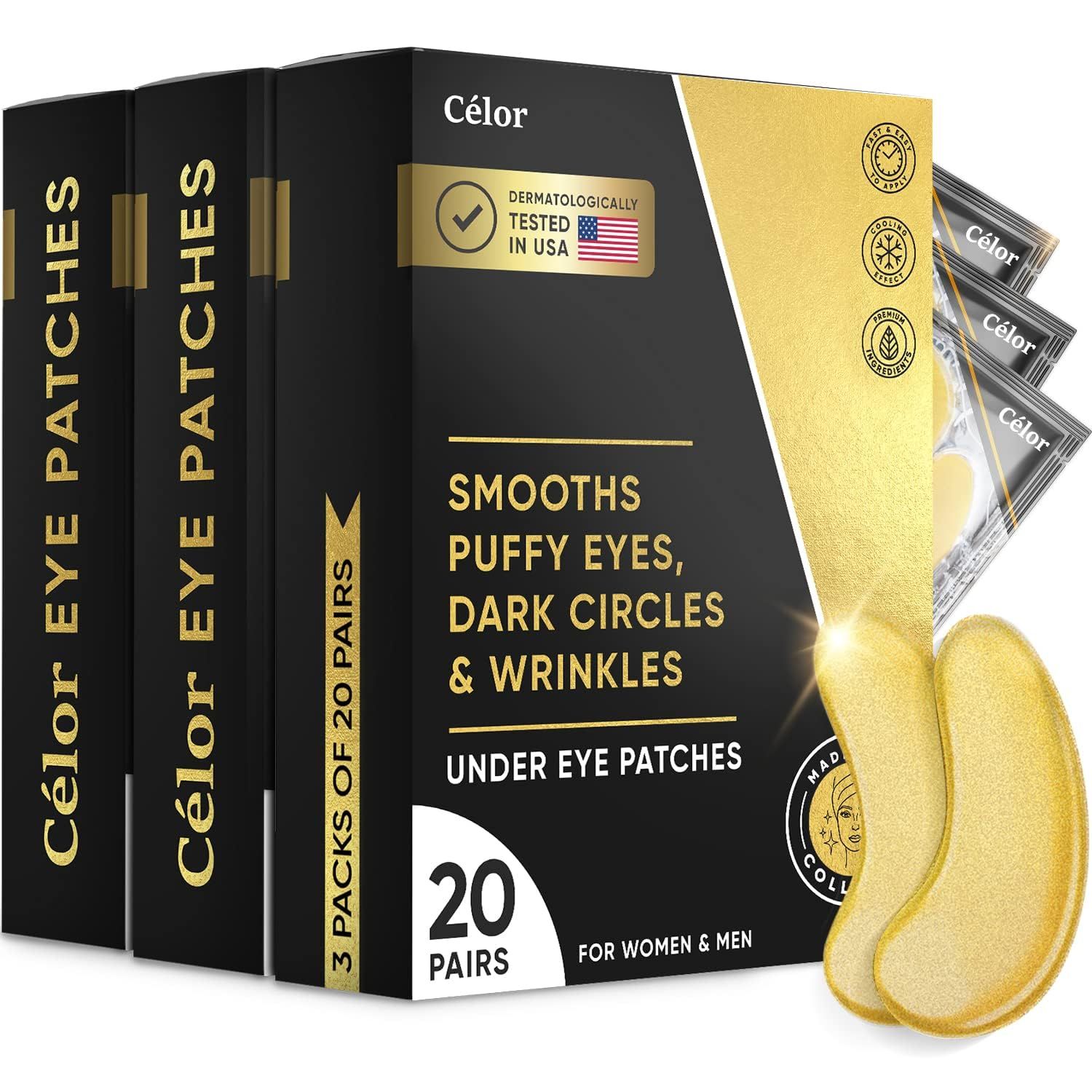 Celor Under Eye Patches for Puffy Eyes and Dark Circles - Eye Masks with Amino Acids Collagen, Eye Care for Wrinkles - Birthday Gift for Women - Skincare Self Care - USA Tested (60 Pairs)