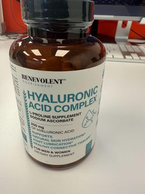 Hyaluronic Acid Supplements 250mg with 200mg Vitamin C, 1000mg L-Proline Anti-Aging Benefits, Hyaluronic Acid Capsules for Youthful Skin, Joints Connective Tissue Health - 120 Capsules