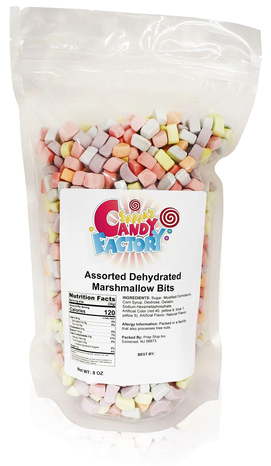 Sarah&#39;s Candy Factory Mini Dehydrated Marshmallow Bits (Assorted) in Resealable Bag, 8 Oz
