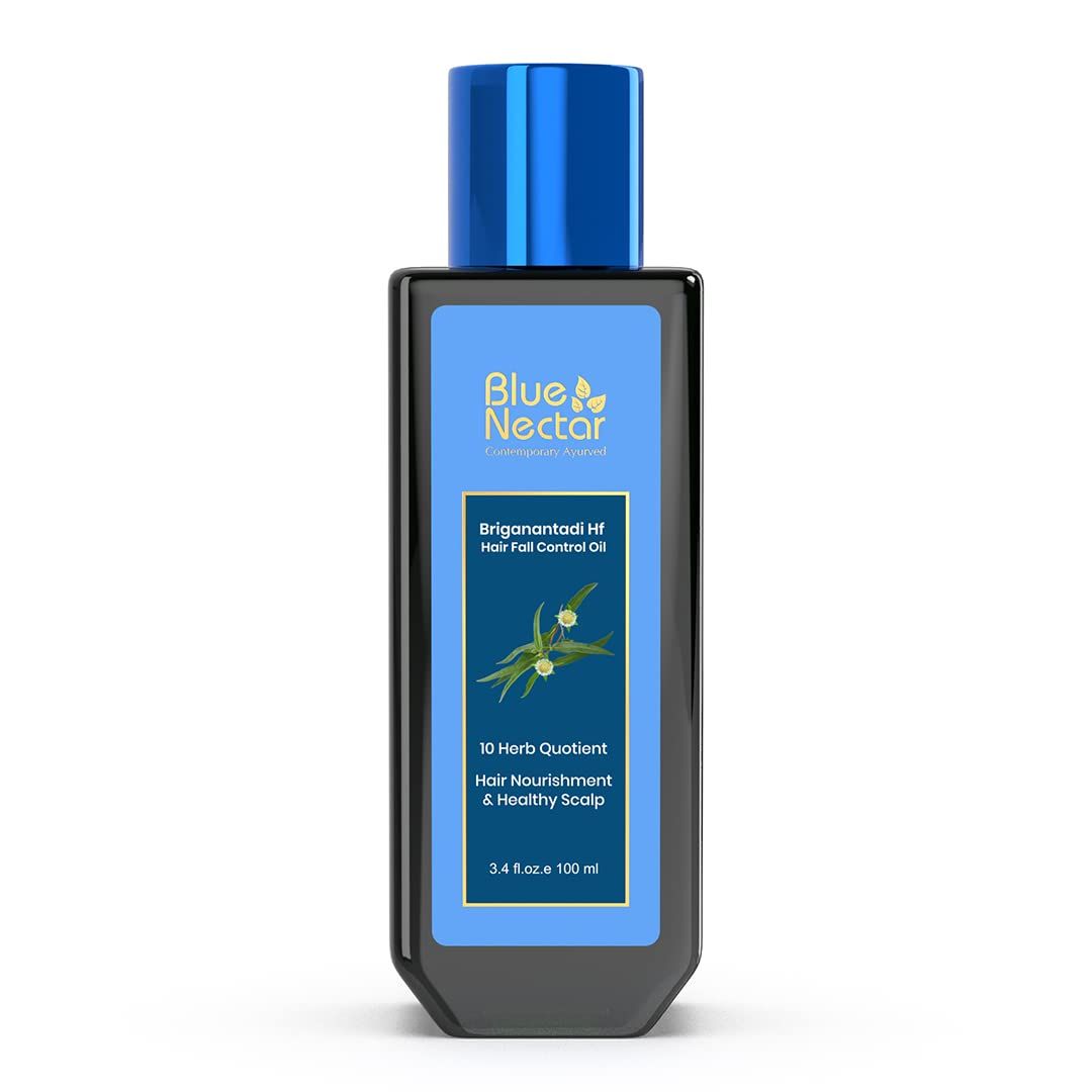 Blue Nectar Natural Hair Growth Oil for Hair Fall Control Plant Based Bhringraj Oil with Rosemary Lavender for Hair (9 Herbs, 3.38 Fl Oz)