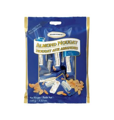 Golden Bonbon Italian Soft Almond Nougat Candy, Individually Packed Chewy, Gluten Free Nougat, Full of Almonds, Halal Candy (3.53 Oz, Almond)