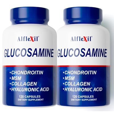 ALFLEXIL Premium Glucosamine Chondroitin Nutritional Supplement - Healthy Joint, Bone Knee Support - Rich in MSM Collagen - Organic Natural Ingredients - Made in USA - 120 Capsules 2 Pack
