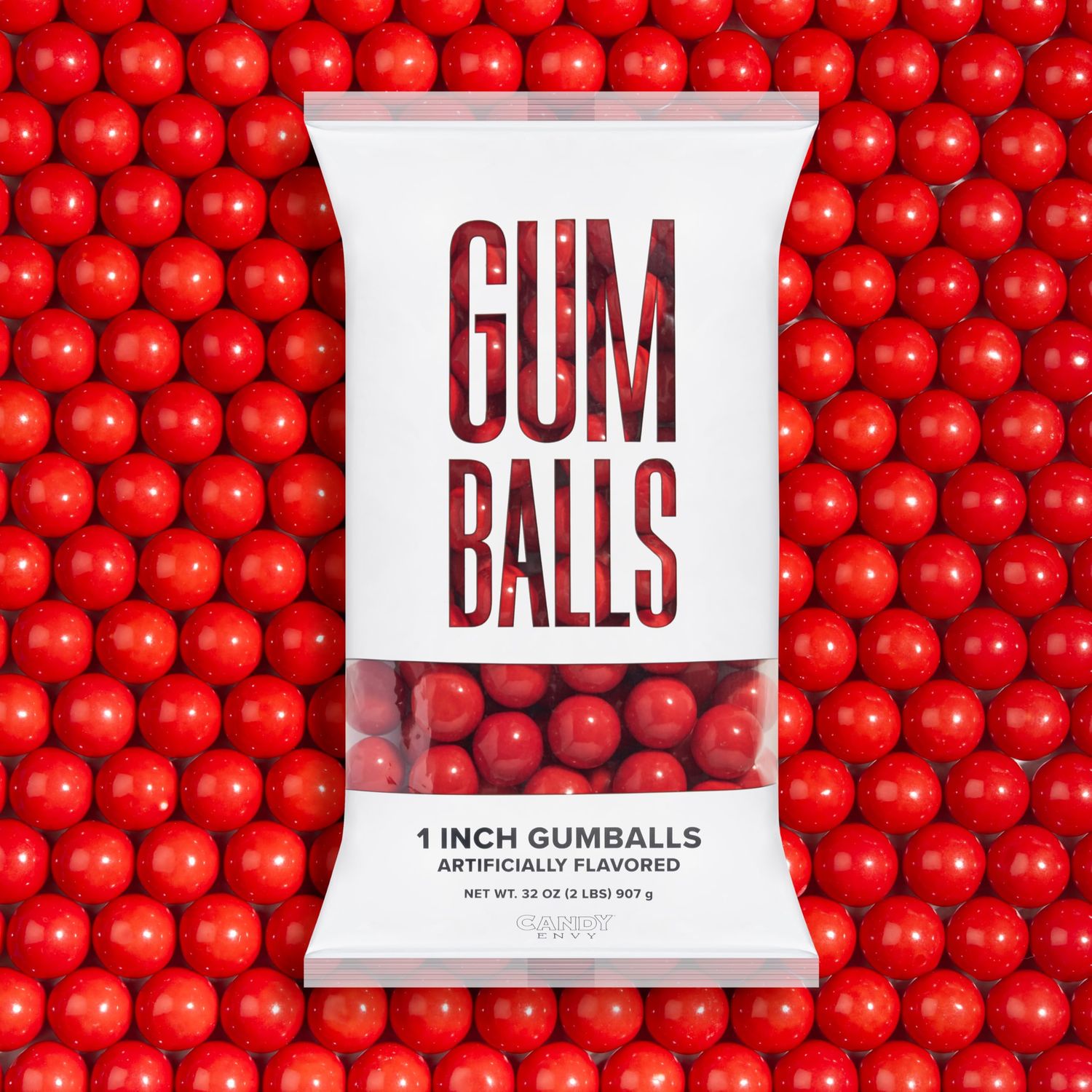 Candy Envy - Red 1 Inch Gumballs - 2lb Bag - Approximately 113 Gumballs Per Bag - North American Made Kosher Certified