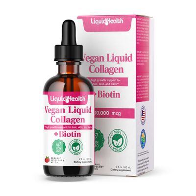 LIQUIDHEALTH 100 Vegan Collagen Plus Biotin 100,000mcg Liquid Drops - Plant-Based Liquid Collagen for Women Men - Hair Nail Growth, Skin Health, Boosts Metabolism - Made in USA, Non-GMO (2 oz)