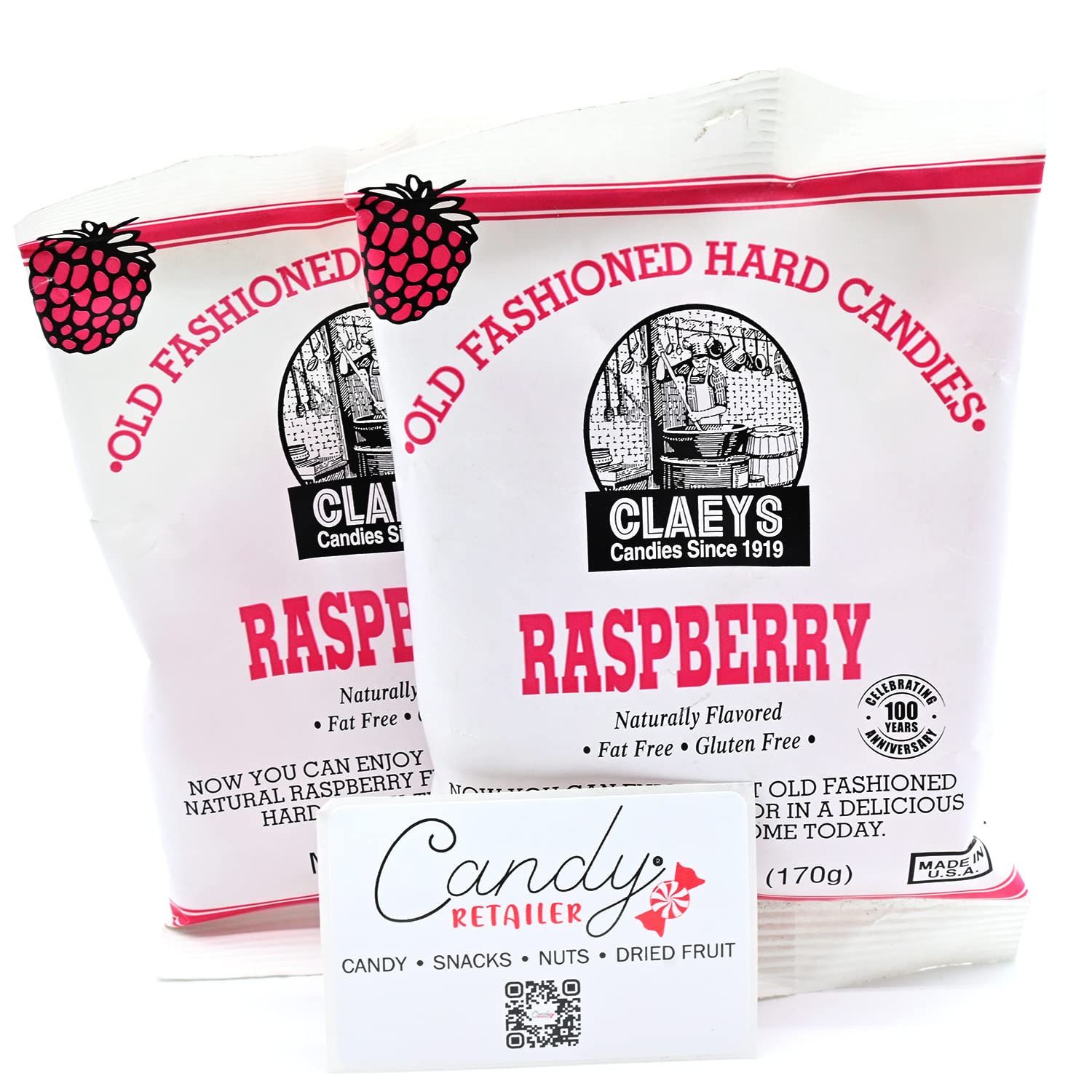 Candy Retailer Claey&#39;s Old Fashioned Hard Candies 6oz Bag (Natural Raspberry, Pack of 2)