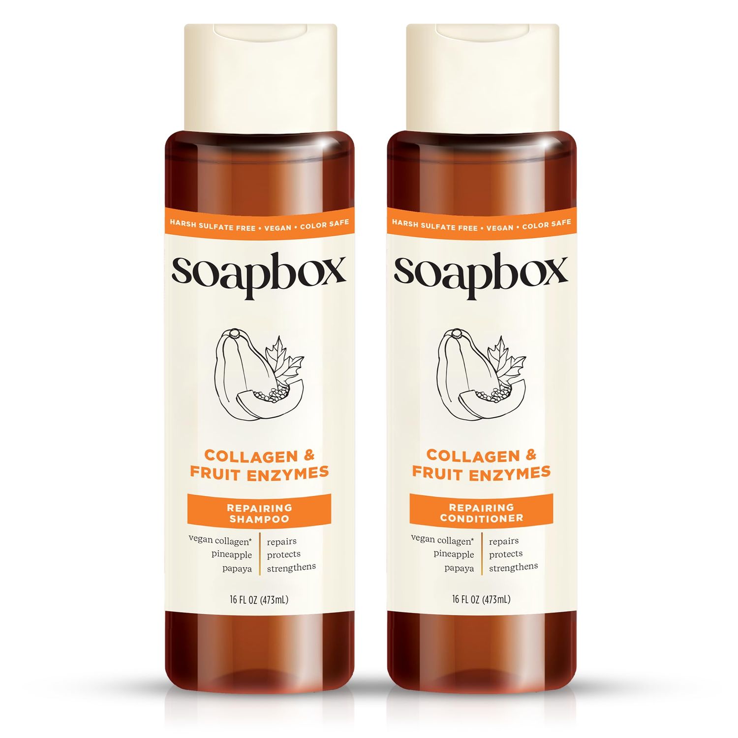 Soapbox Collagen Shampoo Conditioner, For Dry, Fine or Thin Hair, Strengthening with Collagen Peptides for Fuller Looking Hair, 16oz Each (Pack of 2)