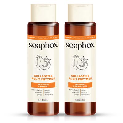 Soapbox Collagen Shampoo Conditioner, For Dry, Fine or Thin Hair, Strengthening with Collagen Peptides for Fuller Looking Hair, 16oz Each (Pack of 2)