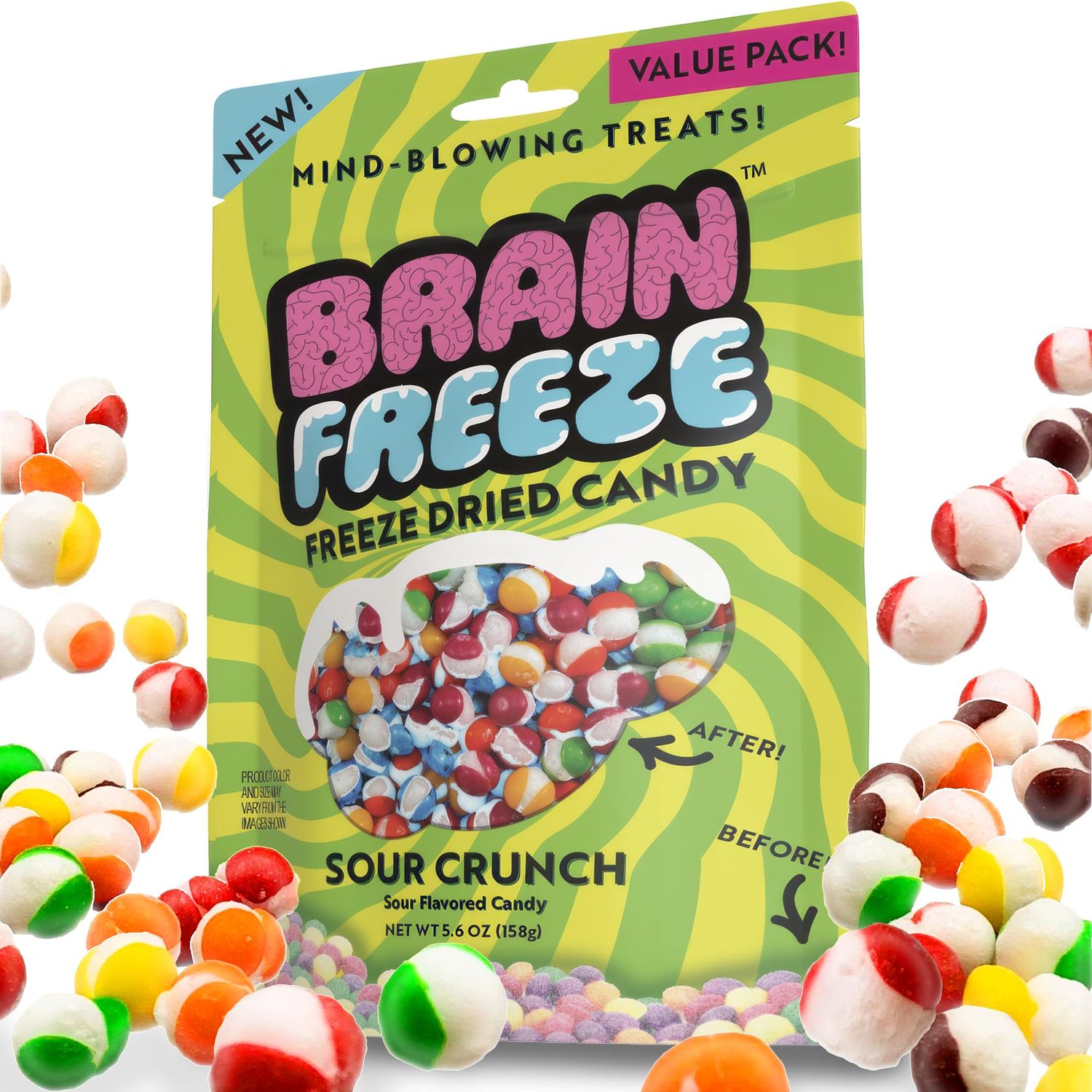 BRAIN FREEZE Sour Crunch Freeze-Dried Candy - Sweet Tangy Gourmet Freeze Dried Candy Snack - Single Pack