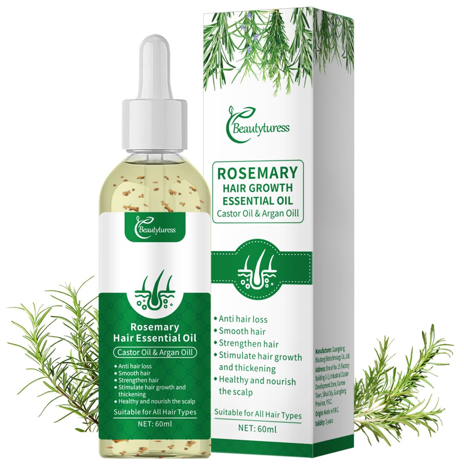 Rosemary Oil for Hair Growth, Nourishes The Scalp, Improves Blood Circulation,Rid of Itchy Dry Scalp, Hair Care Oil for All Hair Types 60ml