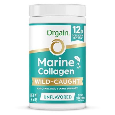 Orgain Wild-Caught Marine Collagen Peptides Powder for Women Men, Hair, Skin, Nail Joint Support Supplement, 12g Collagen Per Serving, Pescatarian Paleo, Non-GMO, Unflavored, Type I III, 8.5oz
