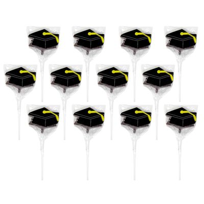 Graduation Hat Lollipops - Grad Party Suckers - Graduation Party Favors - 12 Individually Wrapped Graduation Candy Pops - Graduation Decorations - Black Graduation Party Supplies