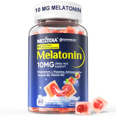 Sugar Free Melatonin Gummies 10mg 20mgGummy Magnesium Glycinate Melatonin for Adults, Ashwagandha, L-Theanine, B6, Methyl B12, Lemon Balm and Chamomile for Deep Relaxation, Antioxidant, Vegan 60 Day
