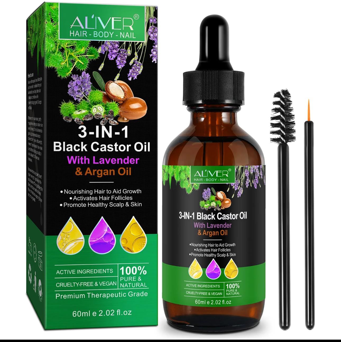Maani Essence Jamaican Black Castor Oil Argan Oil Lavender Oil (3 In 1) ORGANIC 100