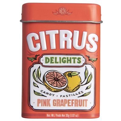 Citrus Delights Pink Grapefruit Candy Natural Ingredients, No Artificial Colors or Flavors Kosher Certified, Vegan, Gluten Free Aspartame Xylitol Free 30 Count Tin (Pack of 12)