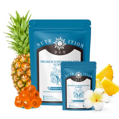 QVQ Vitamin Organic Natural Sourcing Premium Feminine PH Balance Gummies for Women&#39;s Health, Immune Support, Hawaiian Pineapple Flavor Gluten-Free, Vegan -60 Count Prebiotics (120) Prebiotics