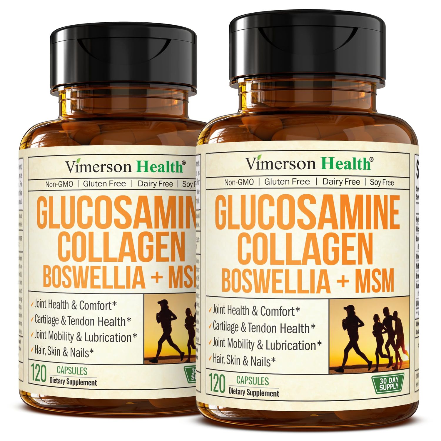 Glucosamine Chondroitin MSM with Collagen Powder. Joint Support Supplement. Bromelain, Quercetin, L-Methionine Boswellia Extract capsules. Joint Supplement Hair Skin and Nails Vitamins. 2 Pack