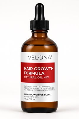 velona Hair Growth Formula - 4 oz Castor, Amla, Jojoba, Argan, Rosemary, Peppermint, Tea Tree Oils, Vitamin E Natural Mix with Organic Carrier and Essential Oils
