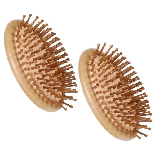 Kifmurase 2 PCS Bamboo Brush for Hair Growth, Natural Wooden Scalp Massager Mini Bristles without Handle, Wooden Scalp Brush Air Cushion Anti-Static Round Wood Pins Detangling Hairbrush for Women