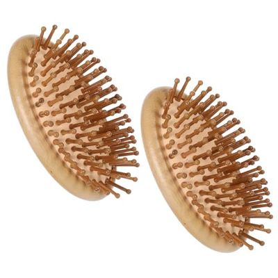 Kifmurase 2 PCS Bamboo Brush for Hair Growth, Natural Wooden Scalp Massager Mini Bristles without Handle, Wooden Scalp Brush Air Cushion Anti-Static Round Wood Pins Detangling Hairbrush for Women