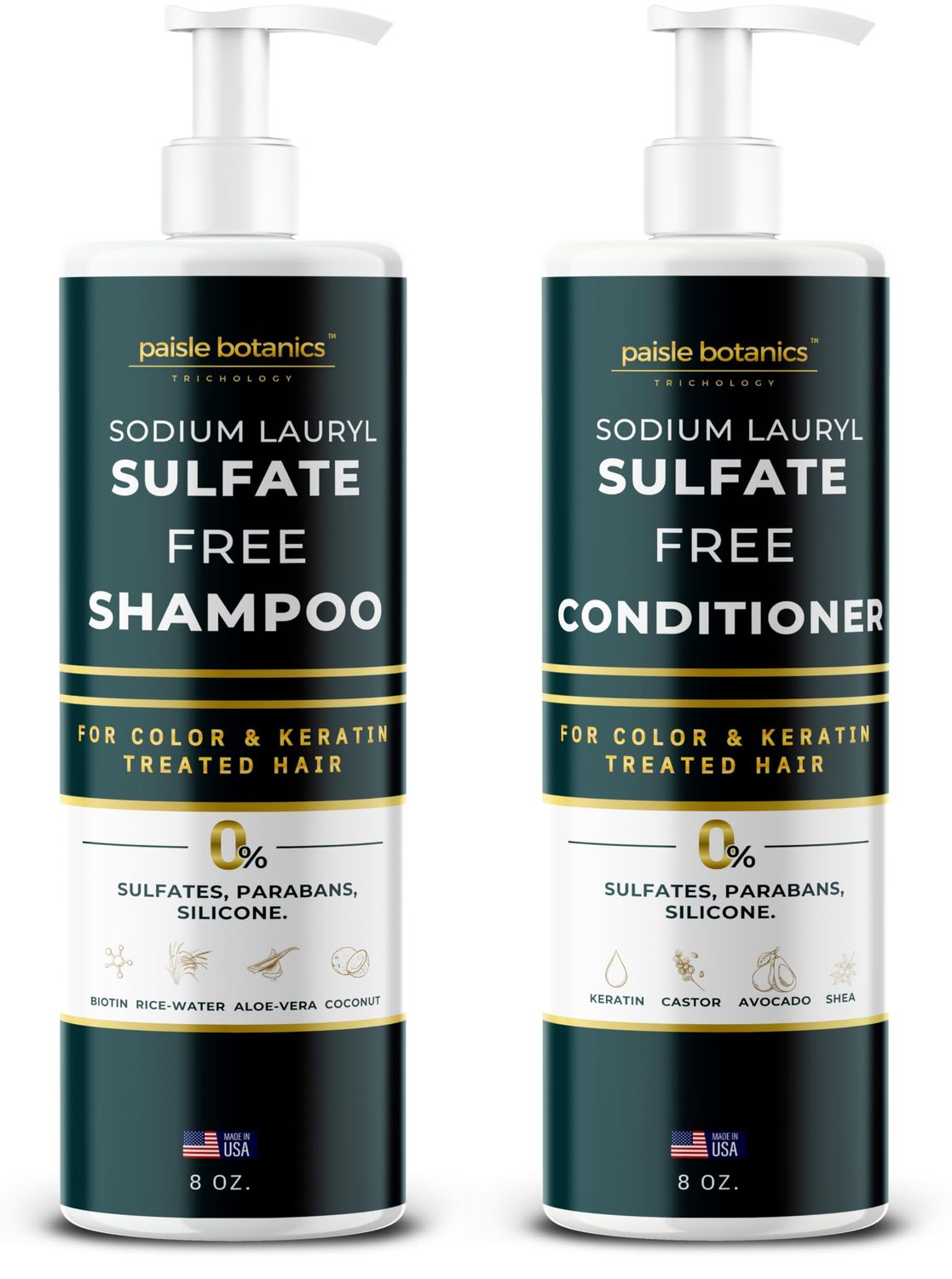 Sodium Lauryl Sulfate Free Shampoo and Conditioner Set For Color Treated Hair ALL NATURAL Women Men Shampoo and Conditioner SLS Paraben and Sulfate Free for Daily Routine