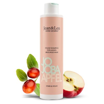 Jean Len care shampoo jojoba apple, cares for long and brittle hair, for healthier stronger looking hair, hair care with apple scent, without parabens silicones, vegan, 10.14 Fl. Oz.