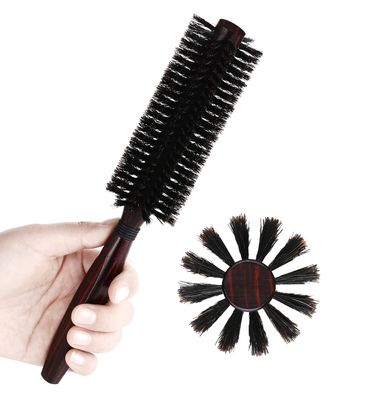 PERFEHAIR Round Boar Bristle Hair Brush-1.8 Inch, Blow Drying Styling Soft Natural Boars Wooden Hairbrush for Women Men&#39;s Short Fine Hair, Beard