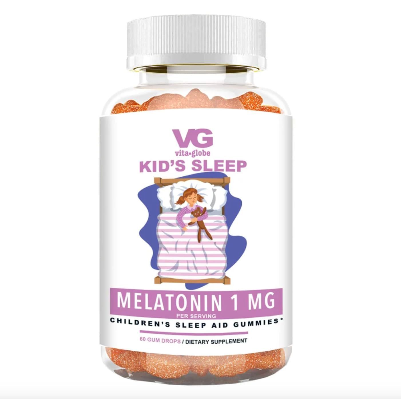 VitaGlobe Kids Sleep 1mg Gummy - Non-GMO, Vegan and Sleep Aid Supplement, Relieves Occasional Sleeplessness, 60 Count (Pack of 1)