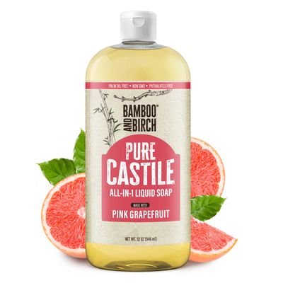BAMBOO AND BIRCH Pure Castile Soap Liquid Organic, Certified Palm Oil Free Natural Soap, Citrus Grapefruit, 32 oz